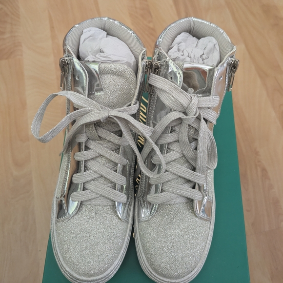 Lauren Lorraine Glittery Metallic Silver High Top Sneakers - Picture 3 of 5